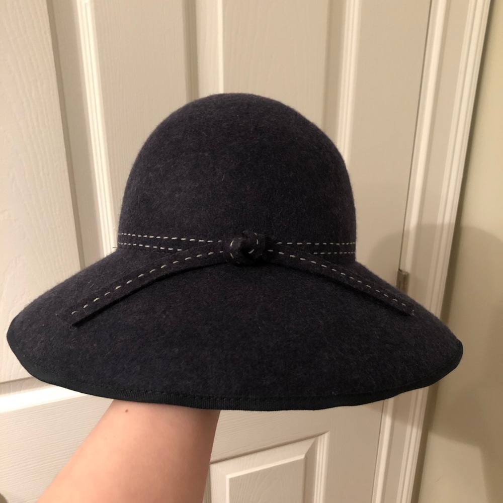 Nordstrom 100% wool hat bow navy new